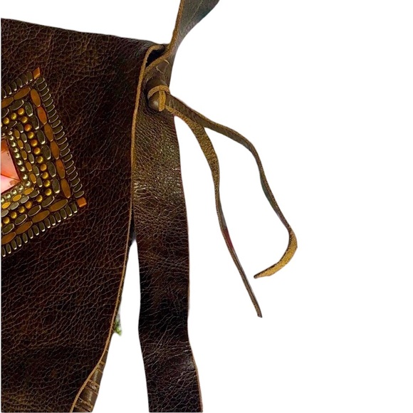 Calleen Cordero Joyti Metallic Khaki Messenger Bag with Carnelian Stone Studs - Picture 7 of 15